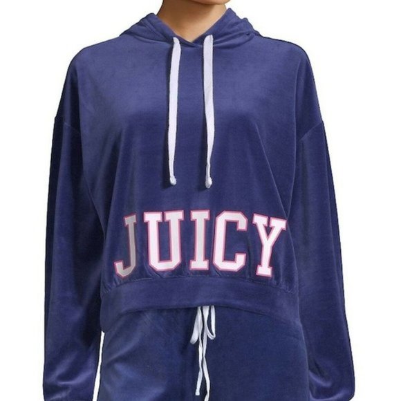 Juicy Couture Cropped Velour Hoodie Sweatshirt Blue Size S - Picture 10 of 10